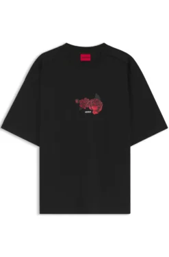 Oversized-fit cotton T-shirt with biker and roses graphic