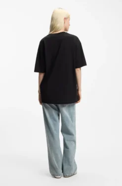 Oversized-fit cotton T-shirt with rhinestone Happy HUGO logo