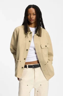 Oversized-fit jacket in cotton twill with contrast collar