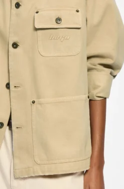 Oversized-fit jacket in cotton twill with contrast collar