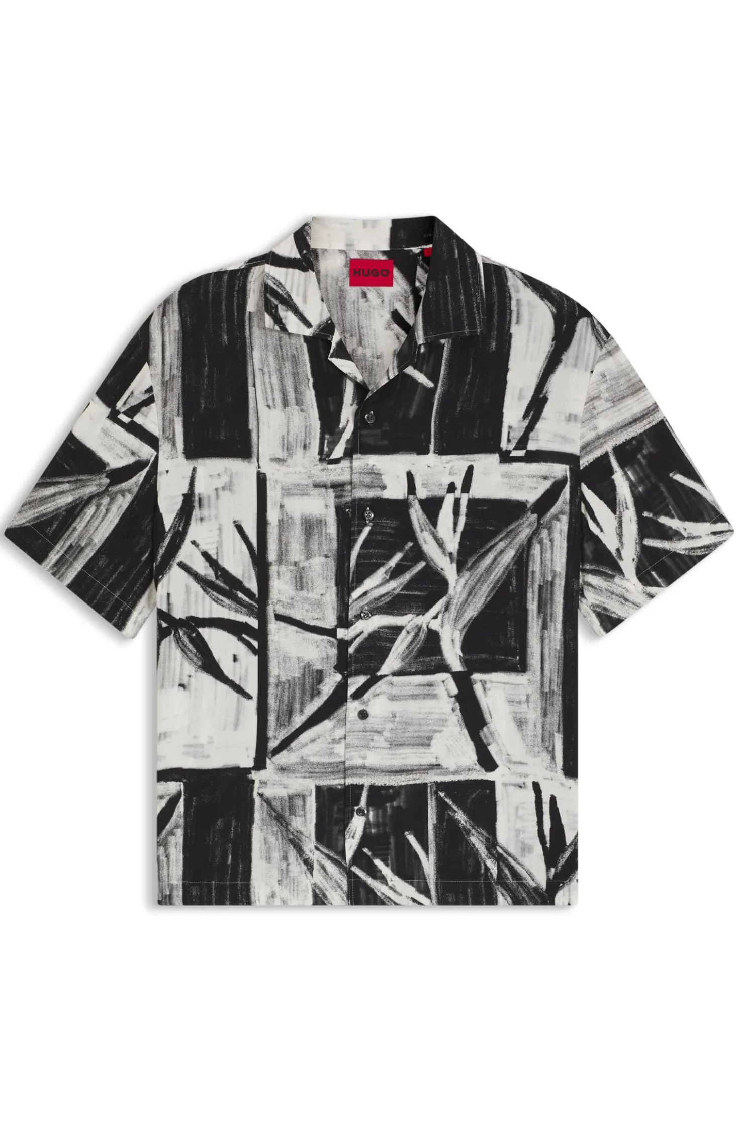Oversized-fit printed shirt with camp collar