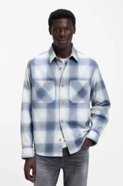 Oversized-fit shirt in checked cotton twill