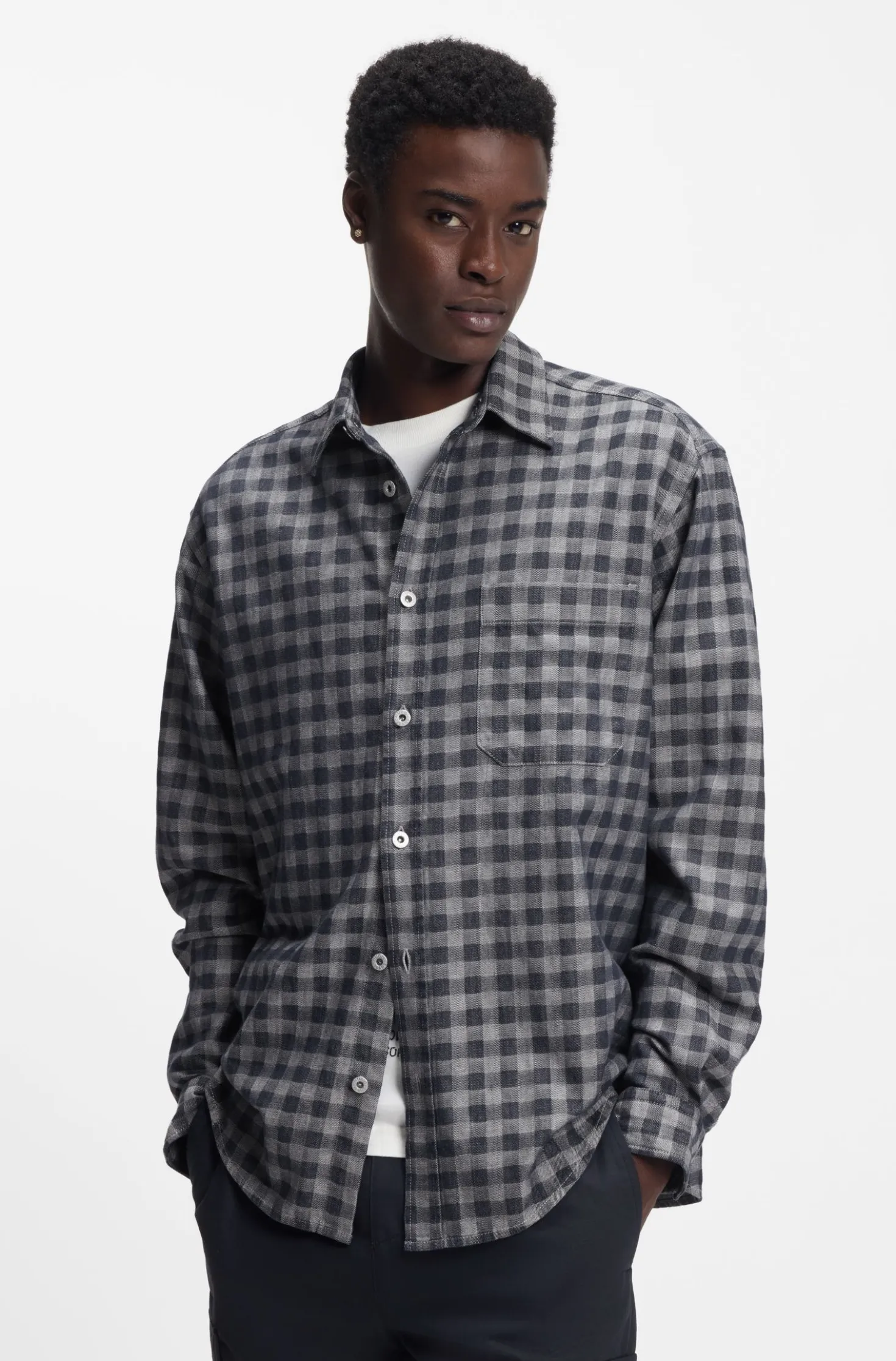 Oversized-fit shirt in checked cotton twill