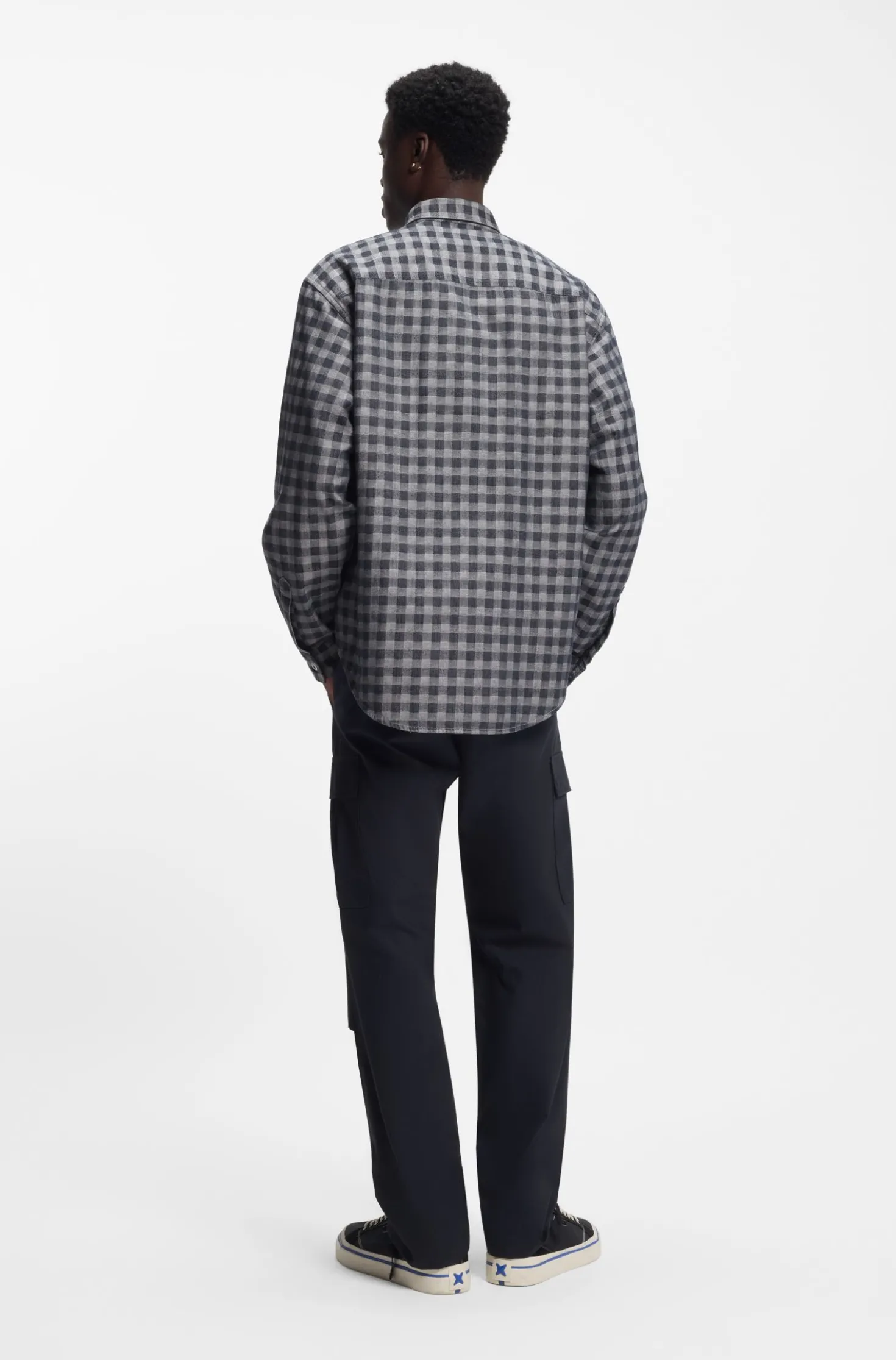 Oversized-fit shirt in checked cotton twill
