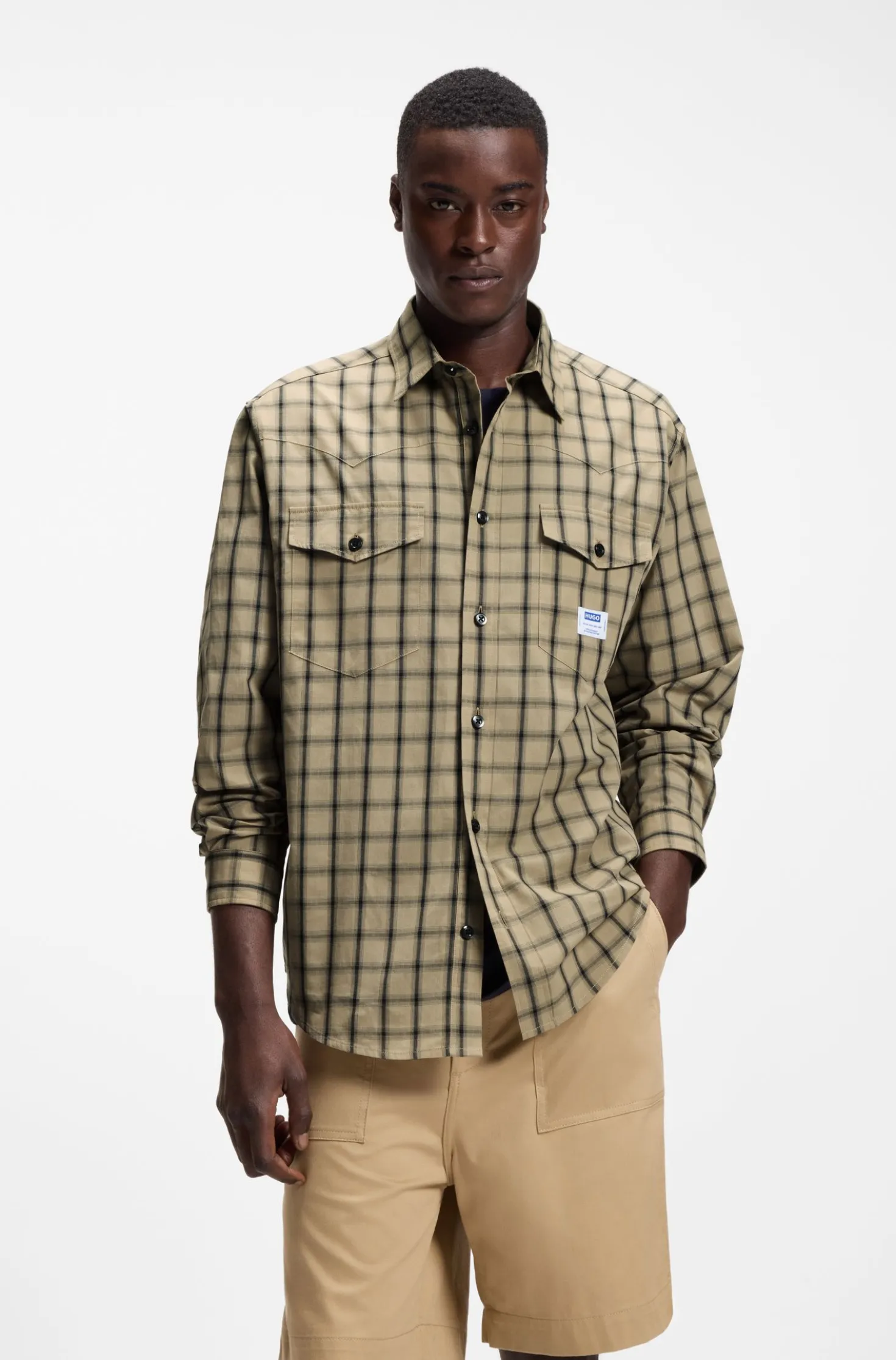 Oversized-fit shirt in checked cotton poplin