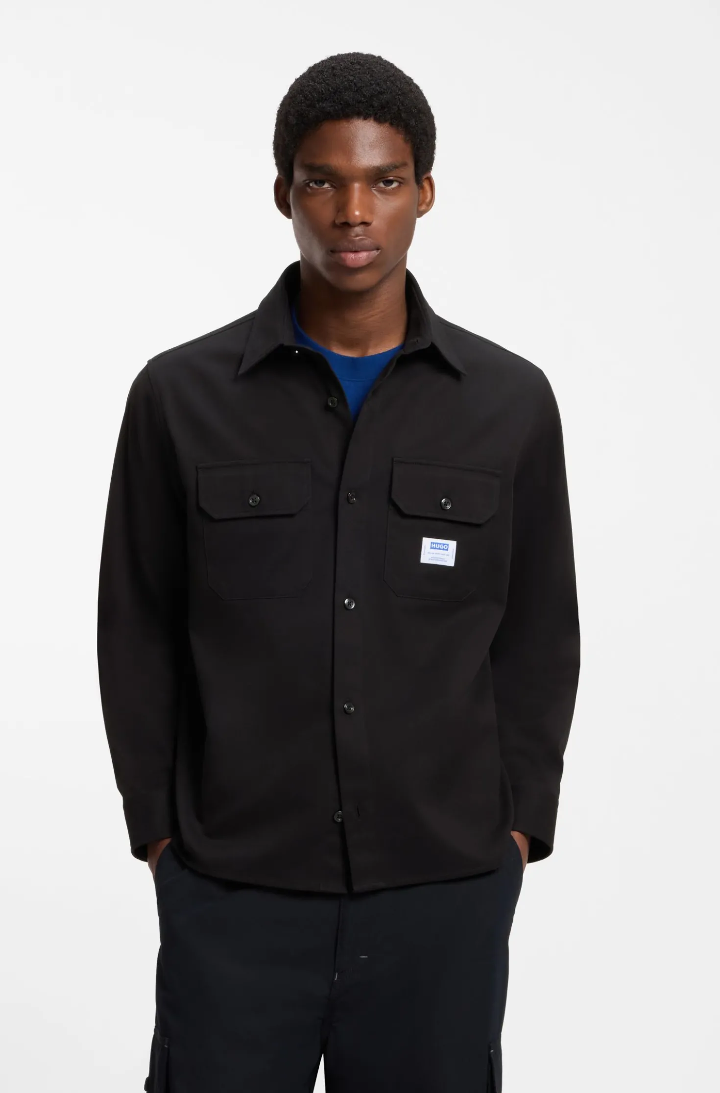 Oversized-fit shirt in cotton with flap chest pockets