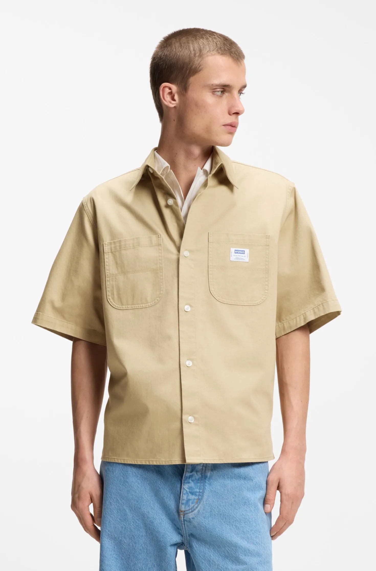Oversized-fit shirt in slub cotton with patch pockets