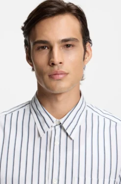 Oversized-fit shirt in striped cotton poplin