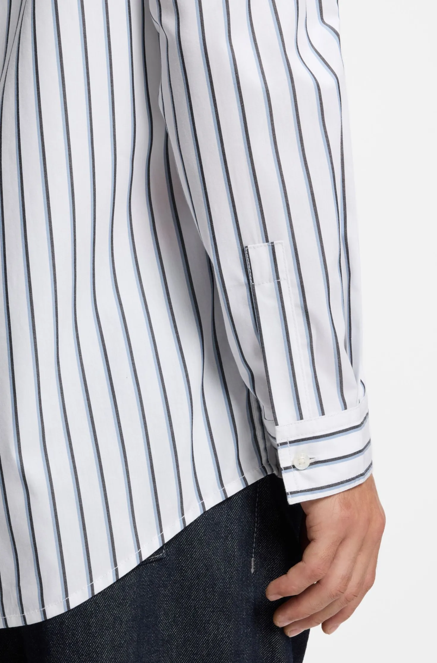 Oversized-fit shirt in striped cotton poplin
