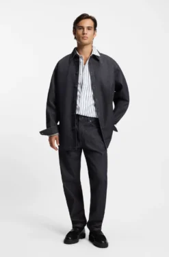 Oversized-fit shirt in weighty dark-blue denim