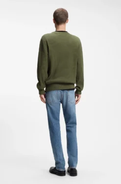 Oversized-fit sweater in ribbed cotton with varsity logo