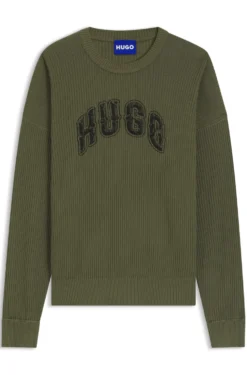 Oversized-fit sweater in ribbed cotton with varsity logo
