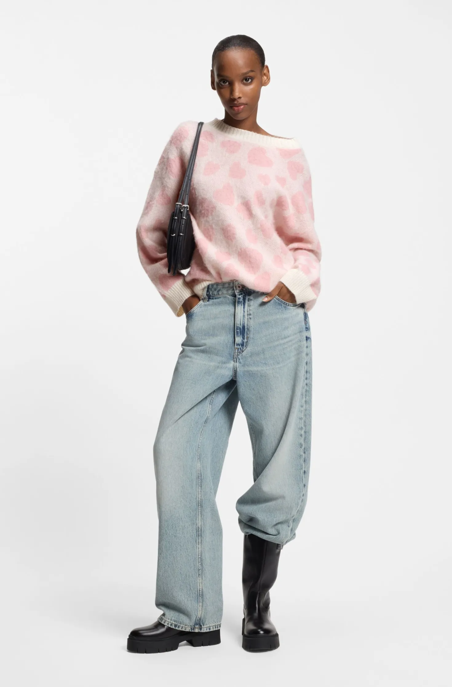 Oversized-fit sweater with heart jacquard