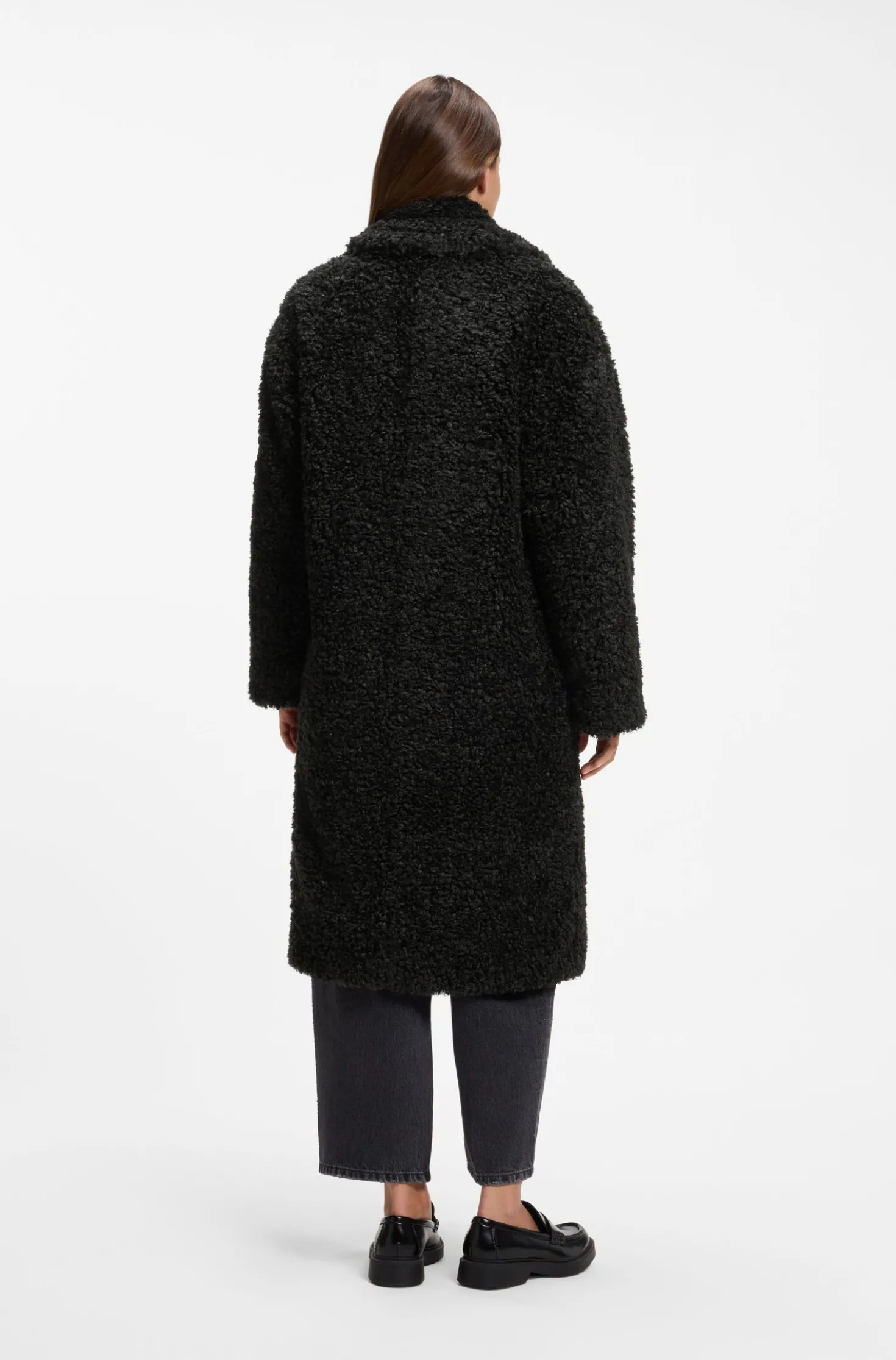 Oversized-fit teddy coat with double-breasted closure