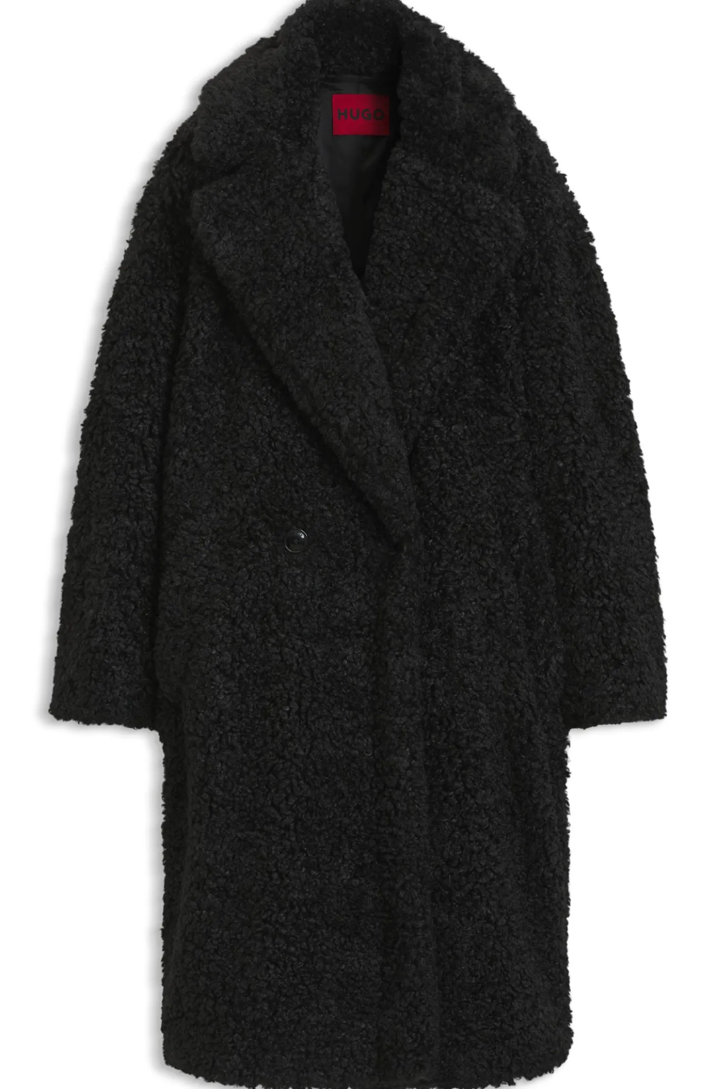 Oversized-fit teddy coat with double-breasted closure