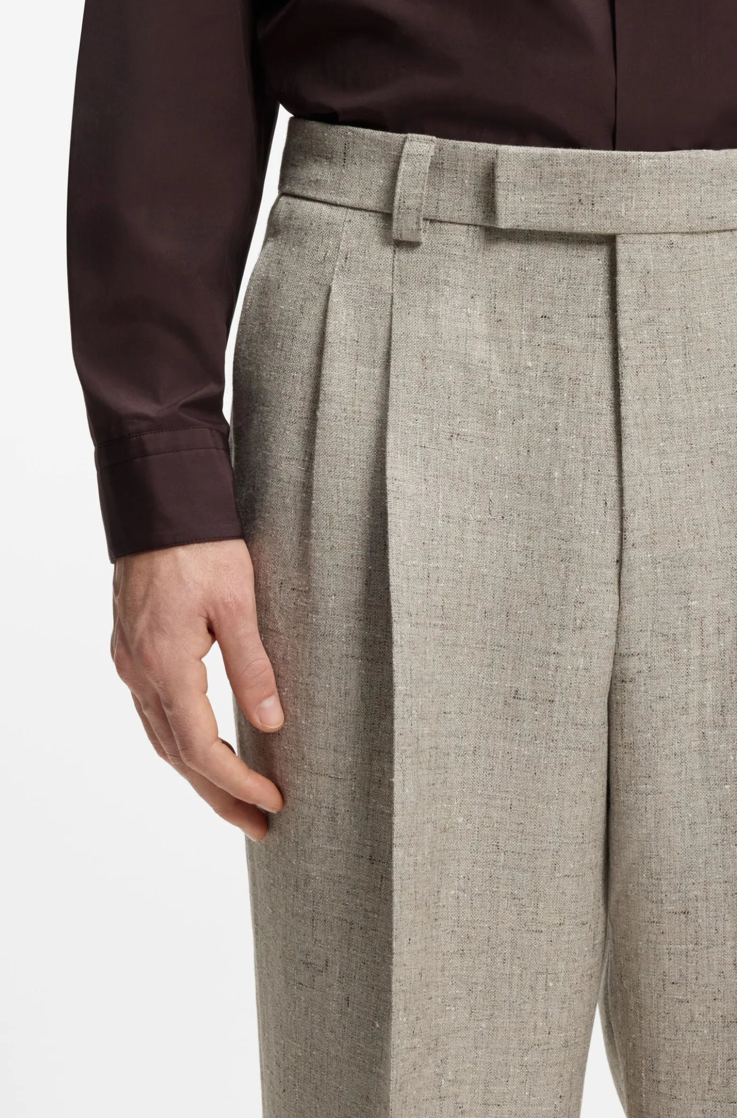 Oversized-fit trousers in micro-patterned fabric with linen
