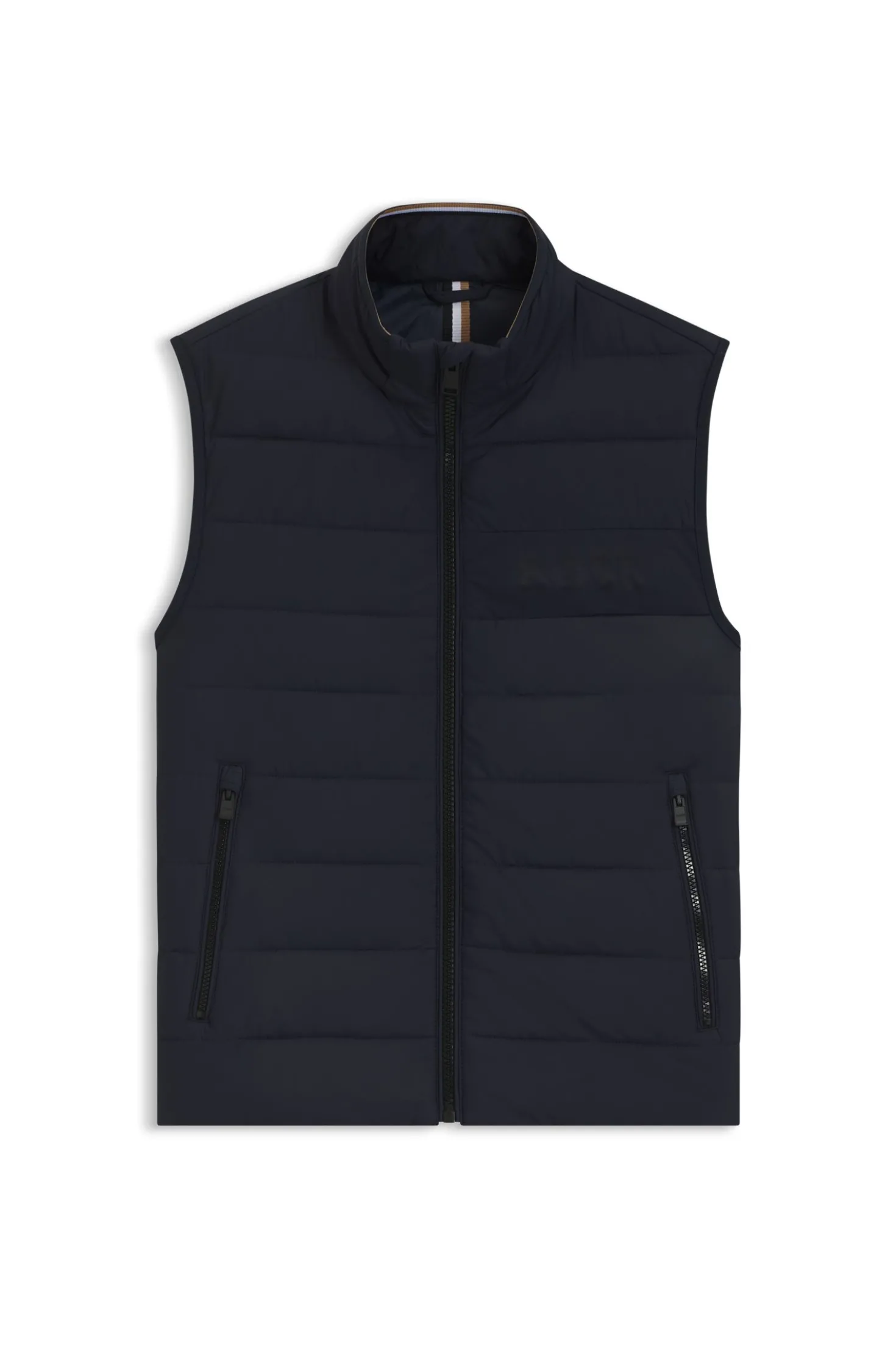 Padded gilet with a protective stand collar