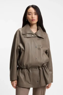 Parka-style jacket in leather