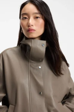 Parka-style jacket in leather