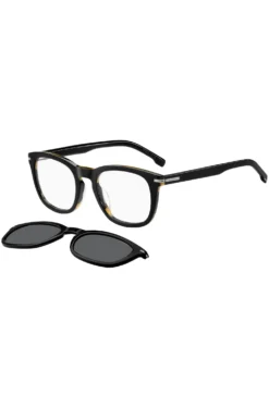 Patterned-acetate optical frames with clip-on shaded lenses