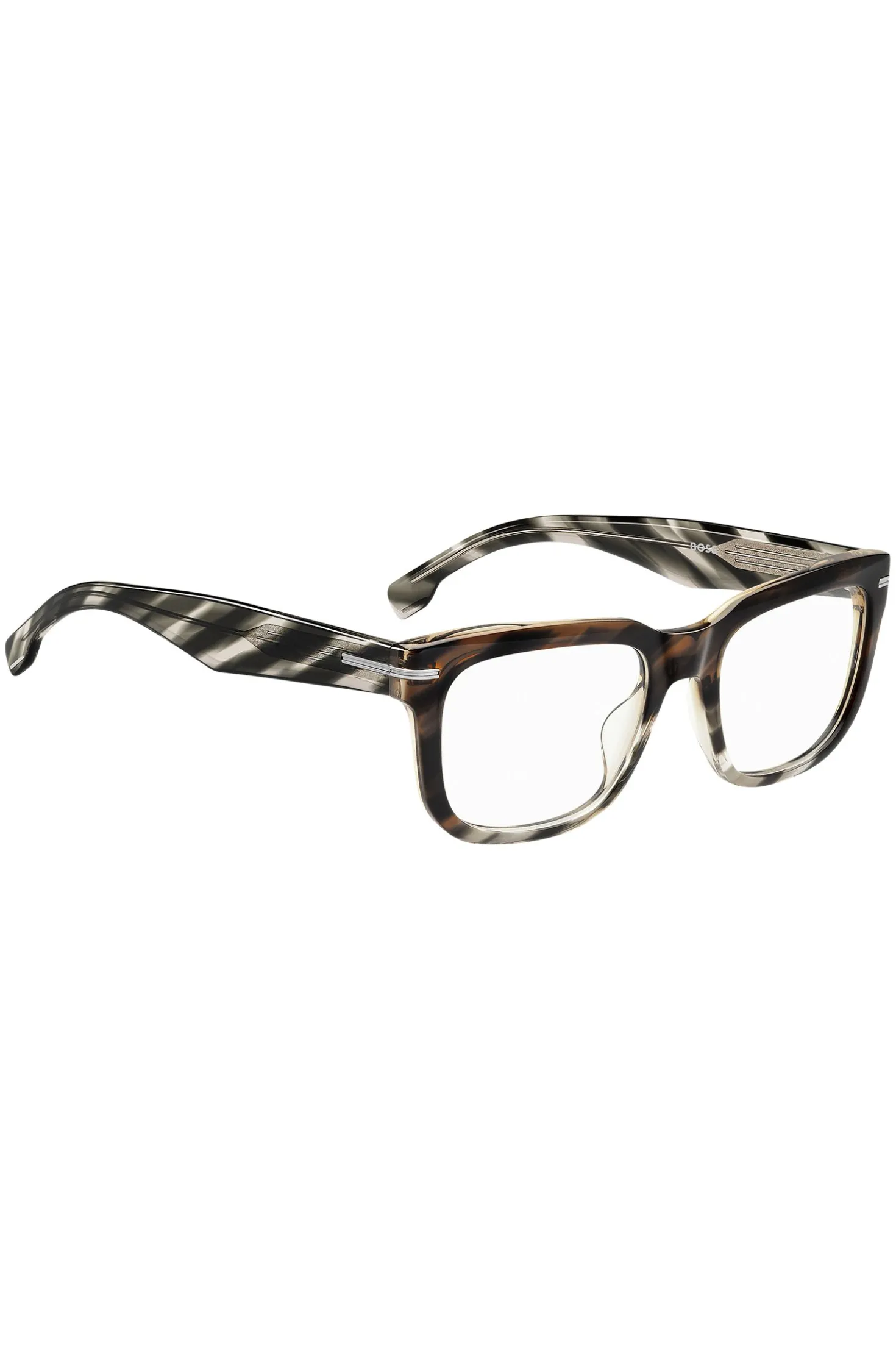 Patterned-acetate optical frames with temple logo