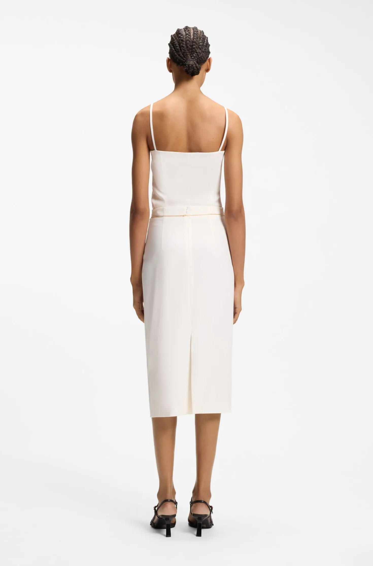 Pencil skirt with gold-tone chain belt