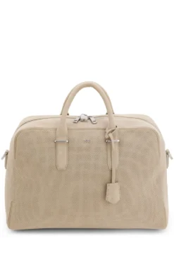 Perforated-suede holdall with metallic logo lettering
