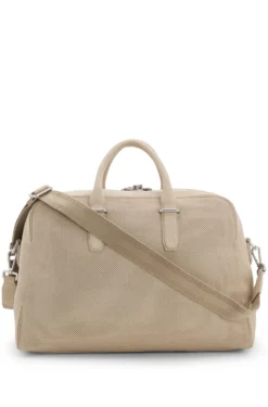 Perforated-suede holdall with metallic logo lettering
