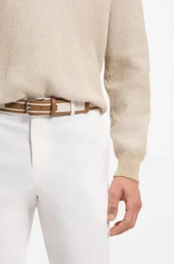 Pin-buckle belt in leather and canvas