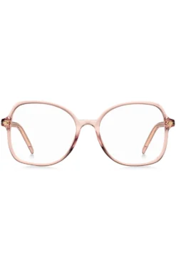 Pink-acetate optical frames with gold-tone hardware