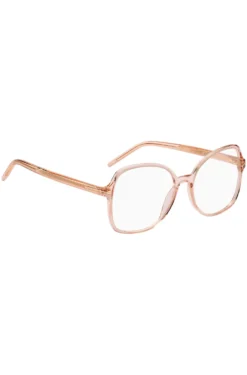 Pink-acetate optical frames with gold-tone hardware