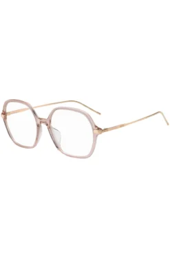 Pink-acetate optical frames with temple stripe