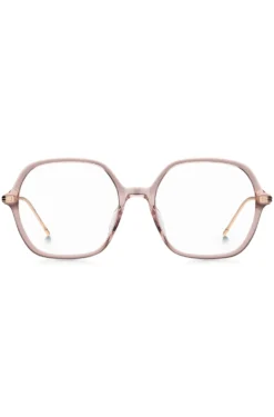 Pink-acetate optical frames with temple stripe