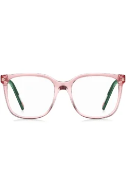 Pink-acetate optical frames with green end-tips