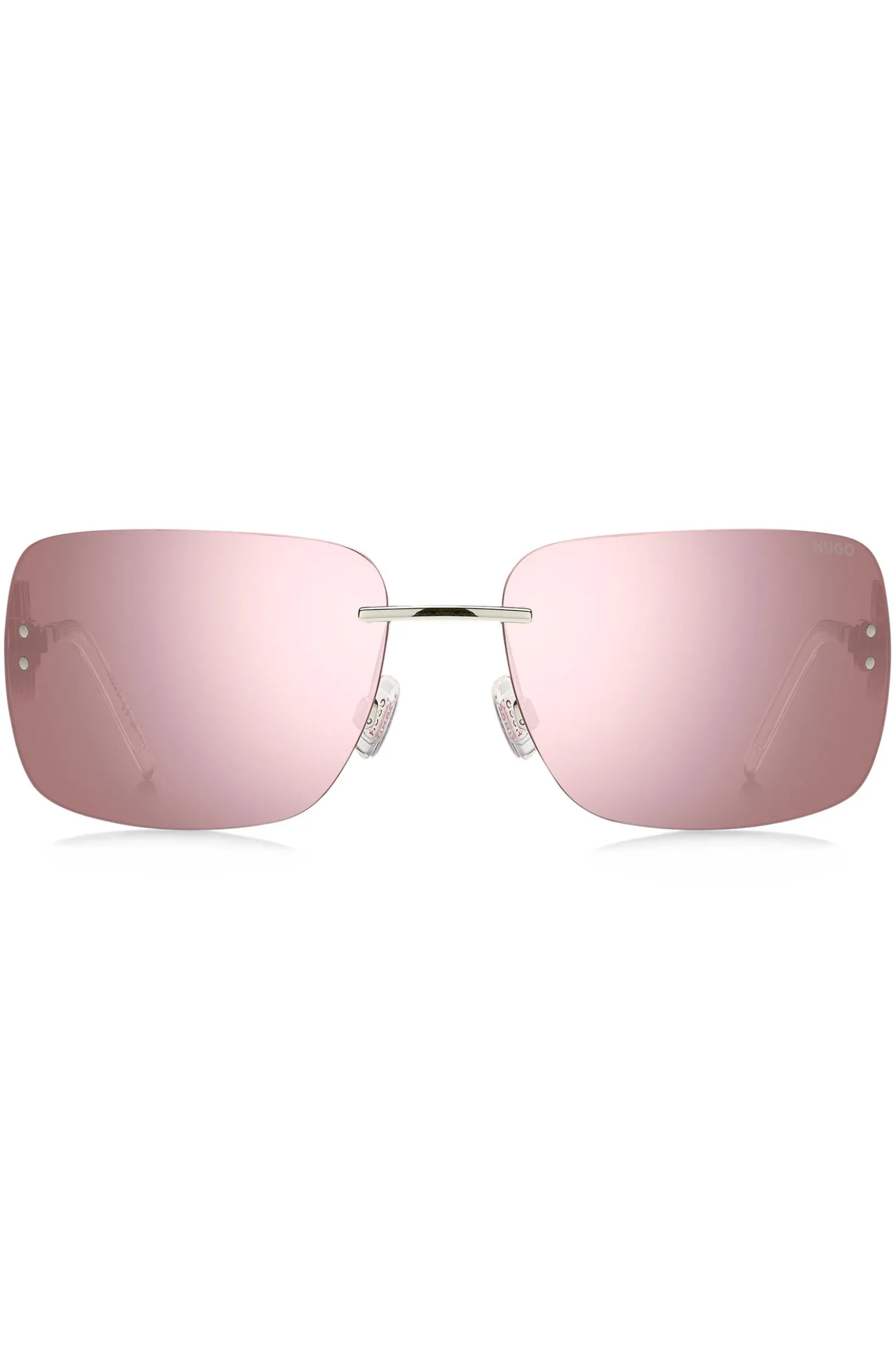 Pink-lens sunglasses with stacked-logo temples