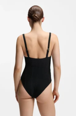 Pleated-fabric swimsuit with metallic Double B monogram