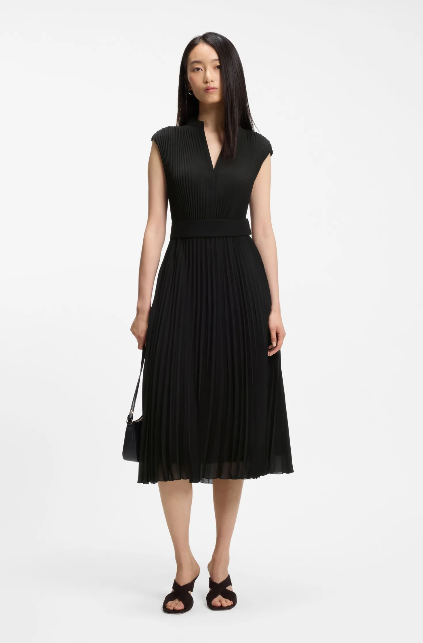 Plissé-crepe dress with notch neckline