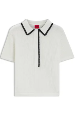 Pointelle-cotton sweater with scallop trim