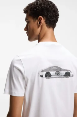 Porsche x BOSS mercerised-cotton T-shirt with rear graphics