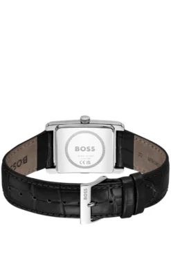 PRINCIPLE DRESS Black-dial watch with alligator-embossed leather strap