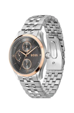 PRINCIPLE MASTER Grey-textured-dial watch with multi-link bracelet