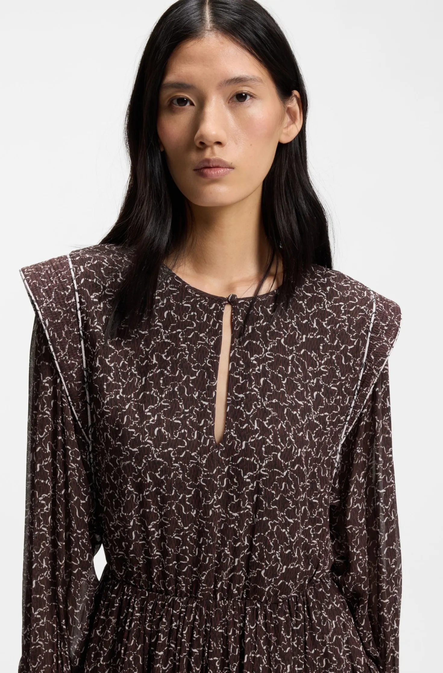 Printed mini dress with contrast piping