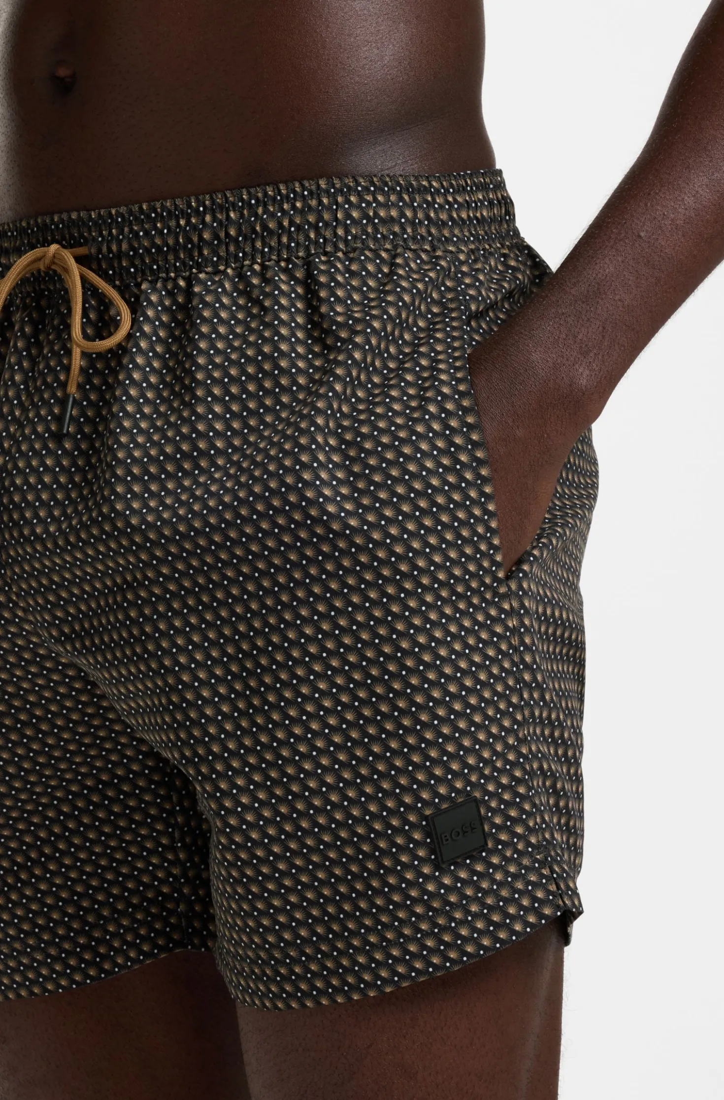 Printed swim shorts with logo badge