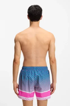 Printed swim shorts with stripe and logo