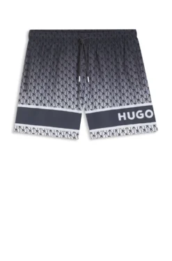 Printed swim shorts with stripe and logo