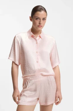 Pyjama shirt in satin with monogram jacquard