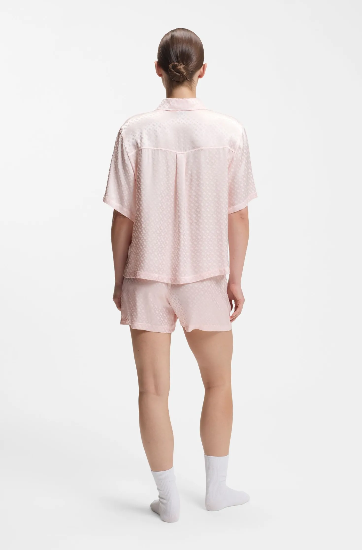 Pyjama shirt in satin with monogram jacquard