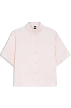 Pyjama shirt in satin with monogram jacquard