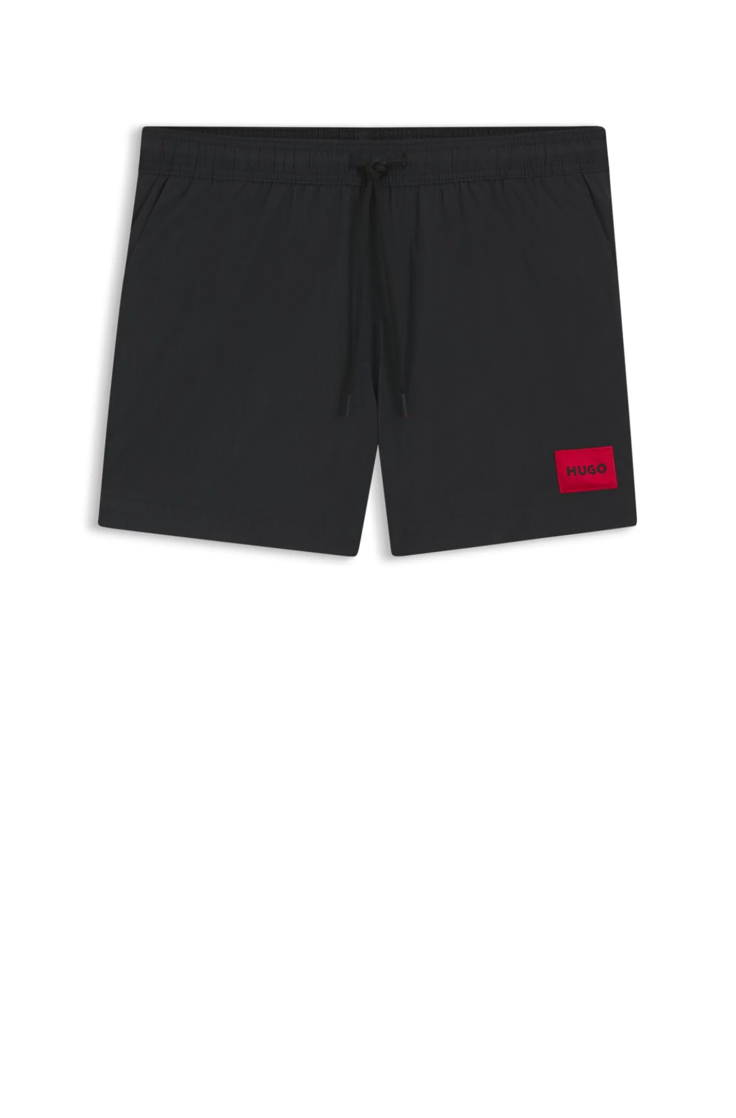 Quick-drying swim shorts with red logo label