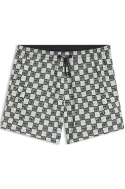 Quick-dry swim shorts with stacked-logo check print